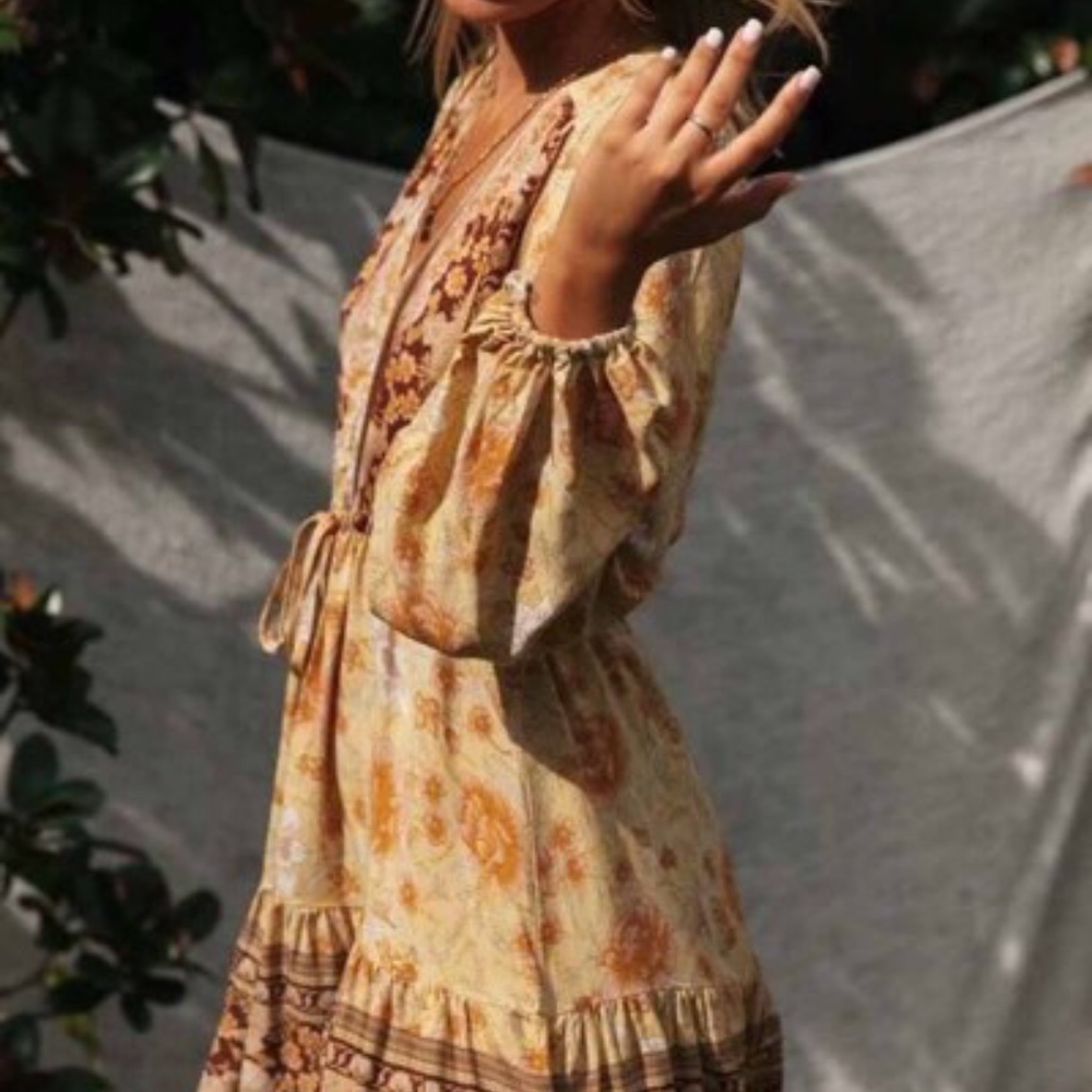 HP💝Yellow vneck boho minidress - Picture 3 of 8